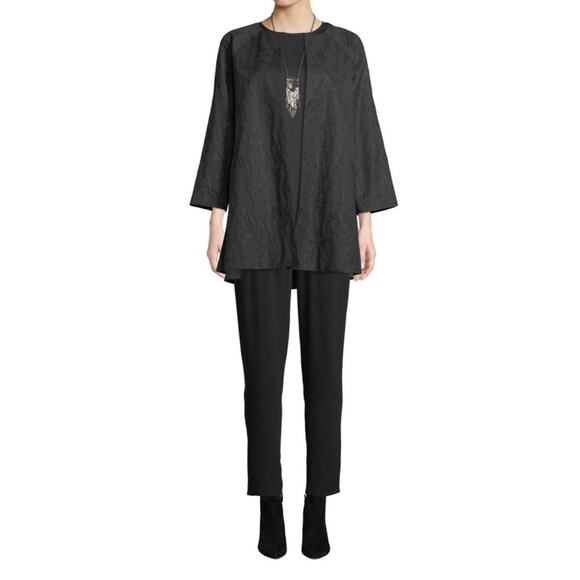 Eileen Fisher Shimmer Jacquard Long Open Front Jacket in Black Size M - Picture 3 of 13